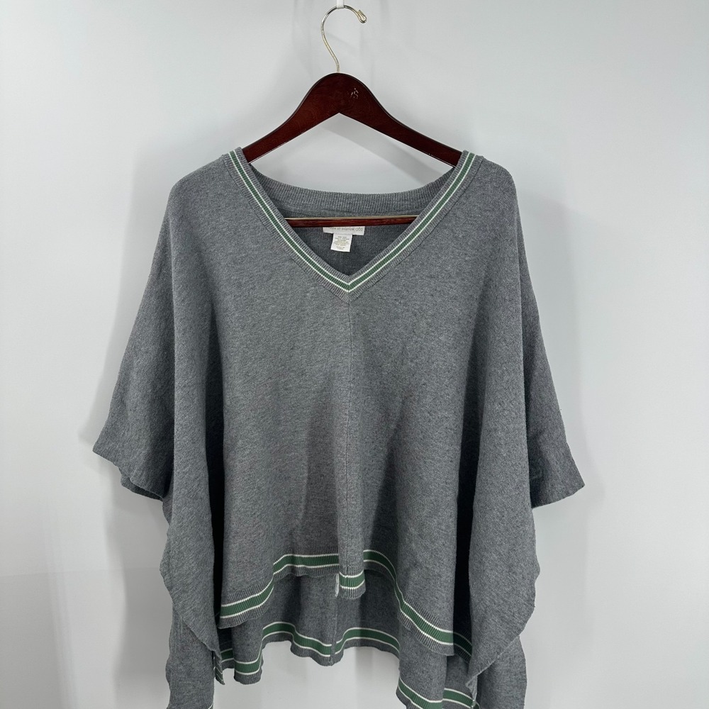 House Of Harlow 1960‎ Varsity Stripe Trim V-Neck Poncho Sweater Gray One Size